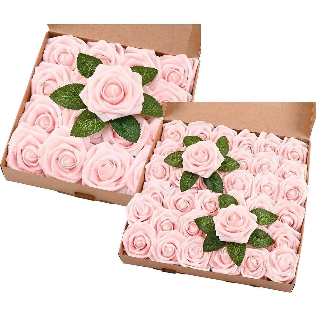 Flores Artificiais BLEUM CADE para Decoração - 16 e 36 Rosas Falsas Rosa com Hastes, Rosas de Espuma com Aparência Real