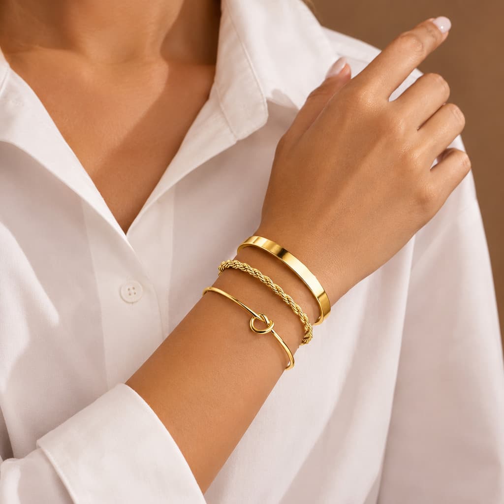 Kit 3 pulseiras femininas em prata 925: pulseira com nó de coração + pulseira brilhante + pulseira de corda torcida