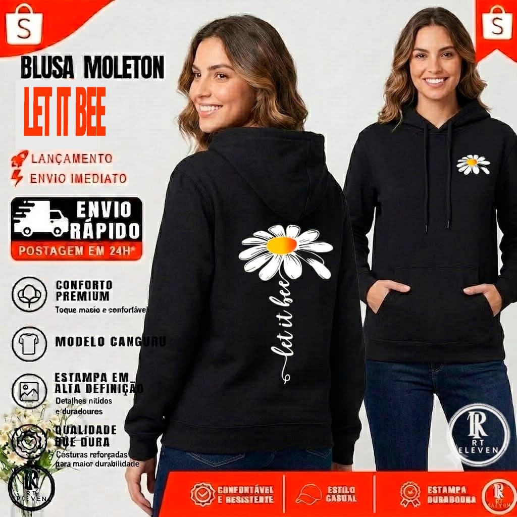 Blusa De Moletom Let It Bee blusa feminina Flanelado Blusa de Frio Unissex  Blusa de Frio com Bolso e Capuz