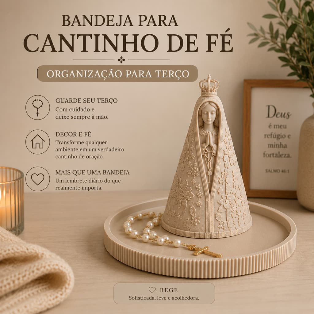 Kit Decorativo Nossa Senhora com Bandeja para porta terço oração decoração fé organizador