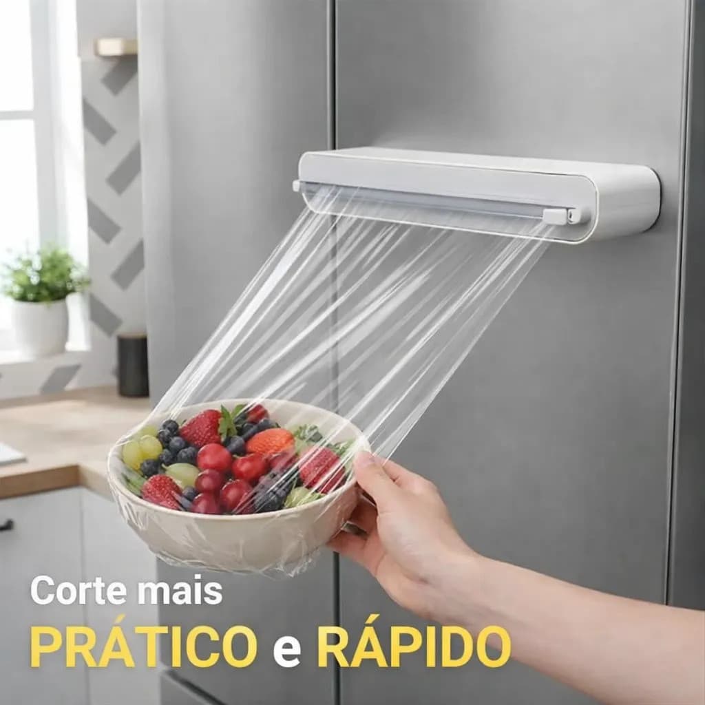Suporte Porta Rolos Cortador Plastico Filme Pvc Aluminio Magnetico 38cm Embalar Alimentos