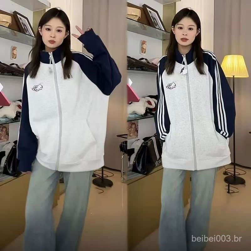 Jaqueta de Manga Longa com Zíper JK My Melody Kawaii Hello Kitty Kuromi Sanrio Streetwear Japonês para Adolescentes
