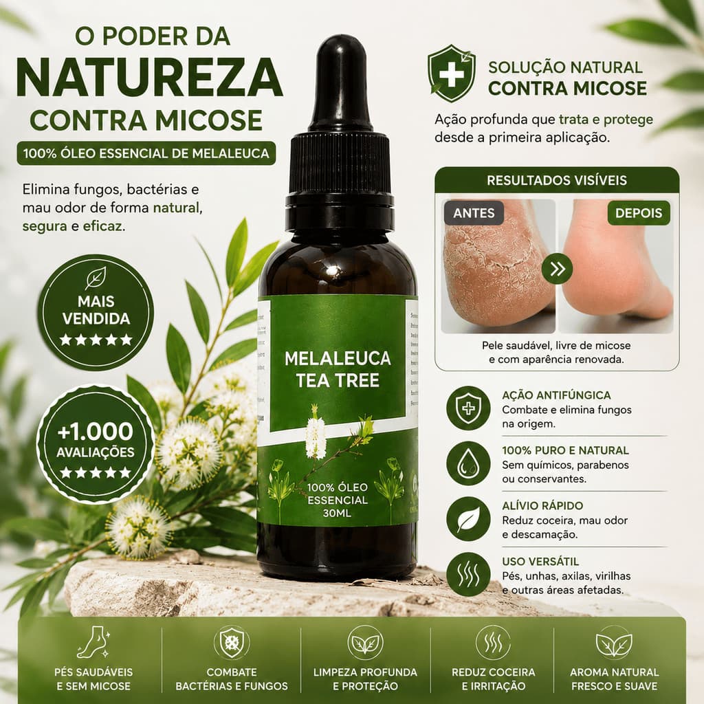 Óleo Essencial Melaleuca 30ml Tea Tree 100% Puro Para Pele Acne Micose Fungos Caspa Aromaterapia