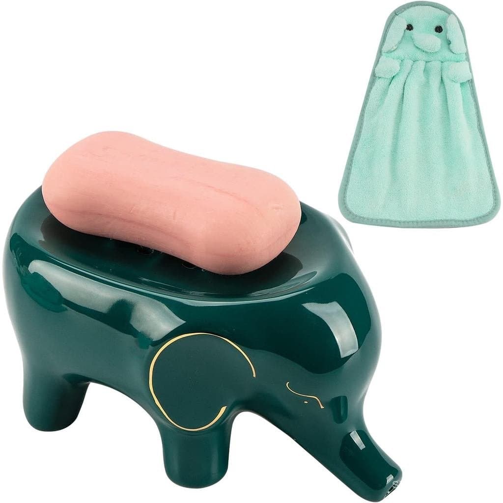 Porta-sabonete em formato de elefante para sabonete em barra, suporte de cerâmica autodrenante para sabonete, porta-espo