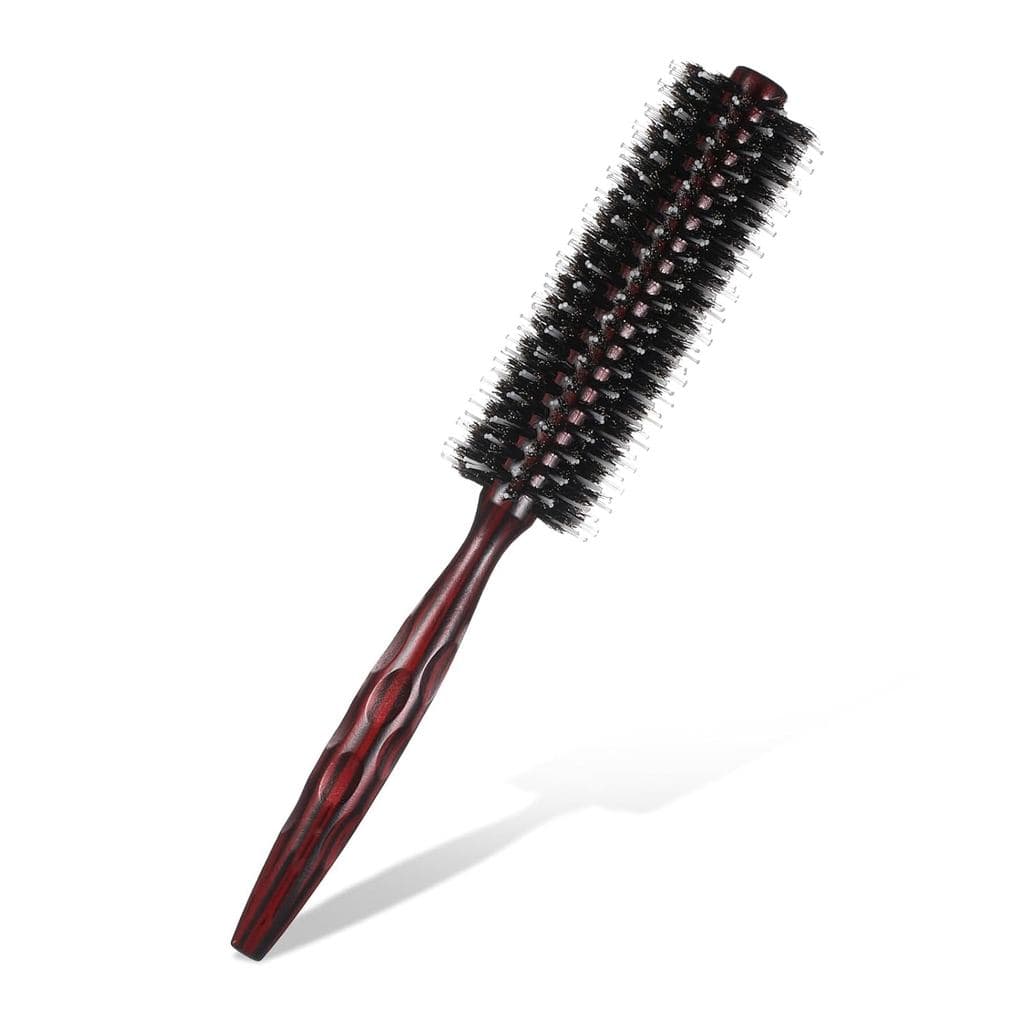 Escova de cabelo redonda de cerdas de javali para secagem com secador, escova redonda de 1,8 polegadas com cabo de madei