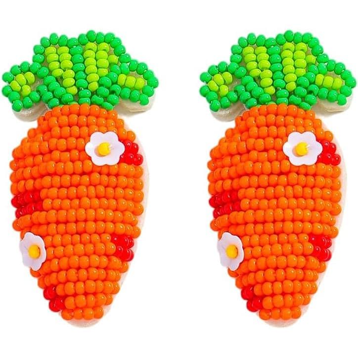 Brincos de Páscoa Feitos à Mão com Miçangas para Mulheres, Brincos Pendentes de Cenoura e Coelhinho com Miçangas, Acessó