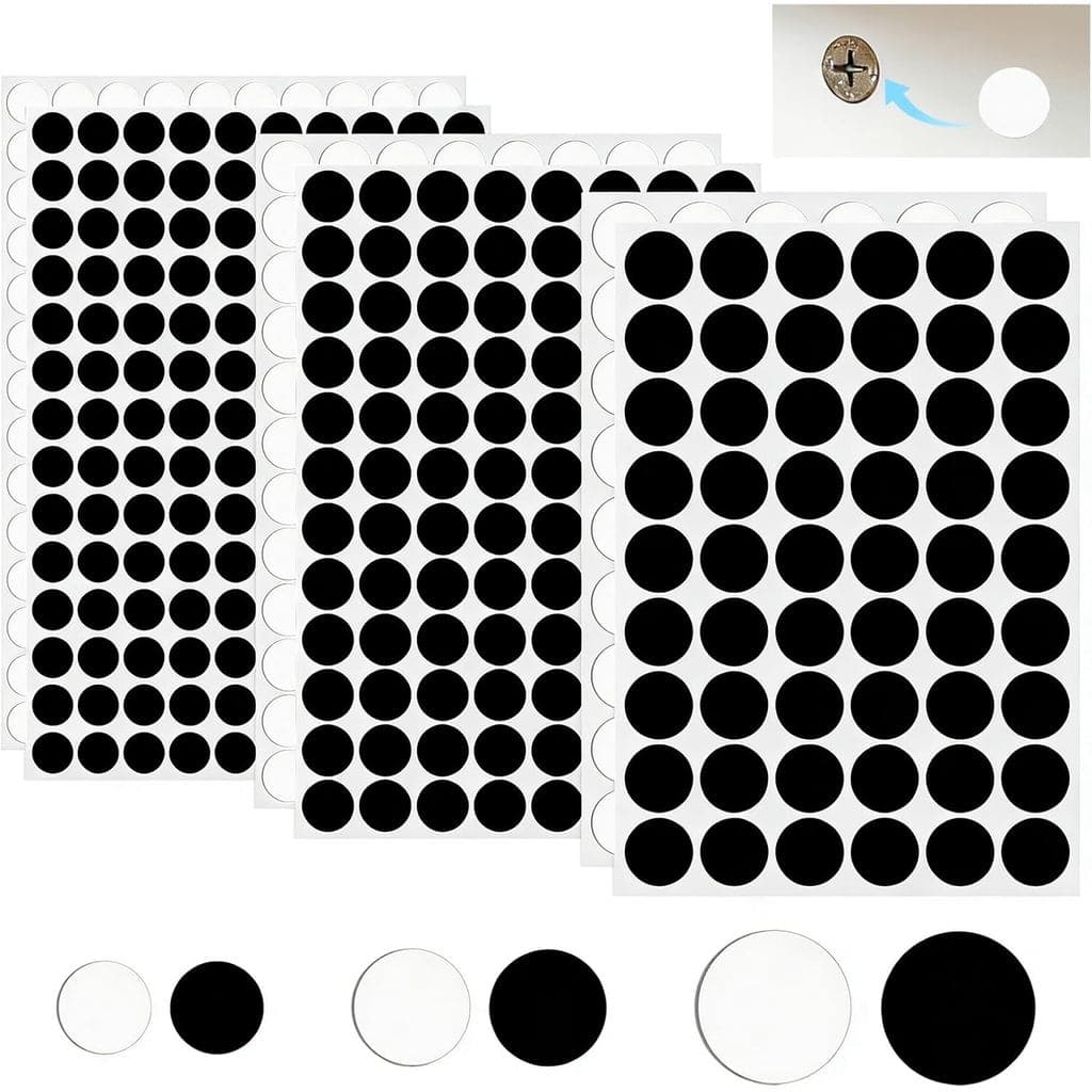 Screw Hole Covers 580 PCS, Black & White Self-Adhesive Stickers for Furniture | 12/15/21mm PVC Screw Caps for Cabinet, D