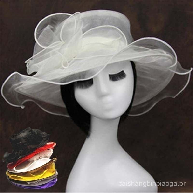 Novo chapéu de sol feminino vintage de aba larga, adequado para casamentos, festas de chá e igreja.