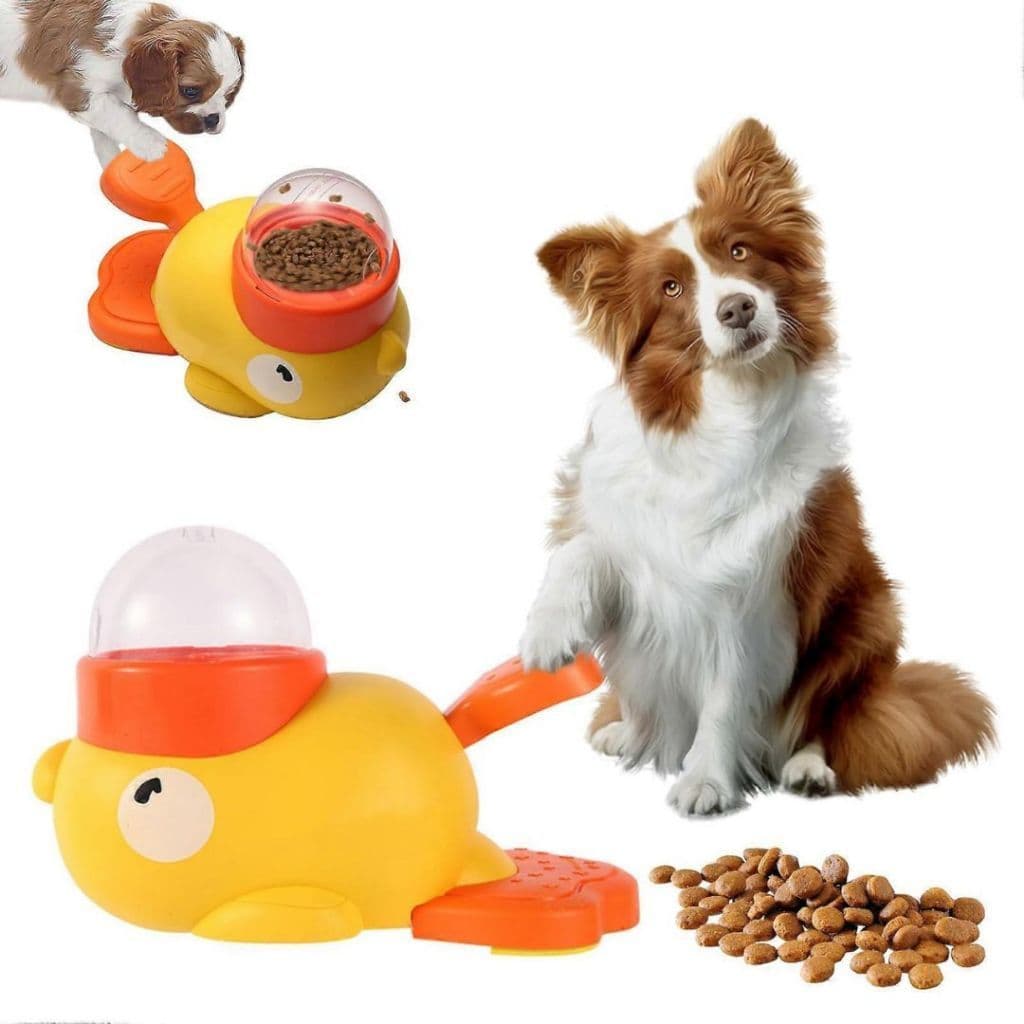 Comedouro Lento Interativo para Cães e Gatos Dispenser de Ração Pato Amarelo