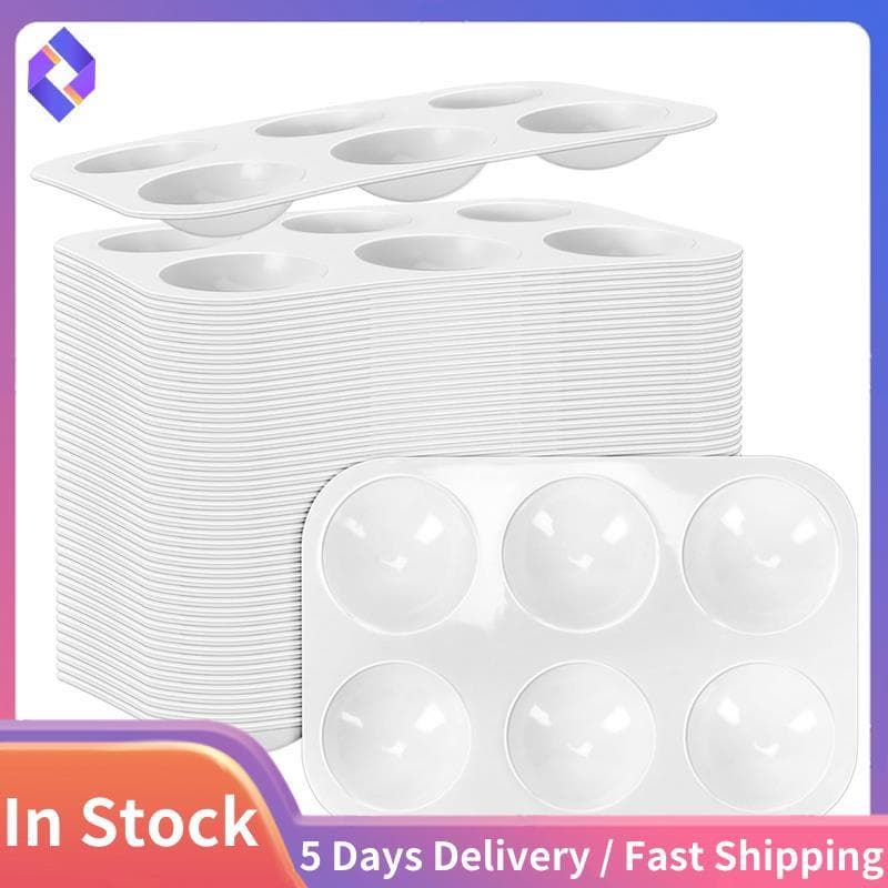 Paleta Plástica Branca Da Aquarela De 50 Pces , Paletas De Pintura Retangulares De 6 Poços Bandeja , Bandejas Para A Cri
