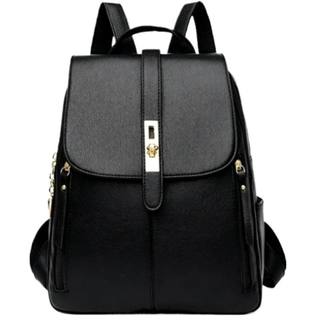 Mochila Feminina de Grande Capacidade, Bolsa de Couro Vintage, Mochila Escolar Feminina (Preto)