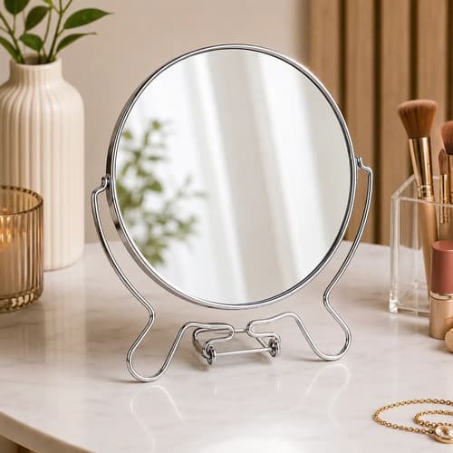 Espelho de Mesa Dupla Face com Aumento Giratório 360° 6 Polegadas Redondo para Maquiagem Barbear Banheiro Viagem