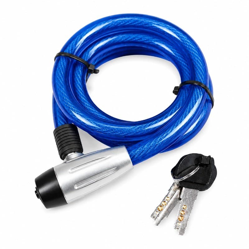 Trava para Moto e Bicicleta Cabo De Aço 22mm X 120cm Azul 2 Chaves KGA