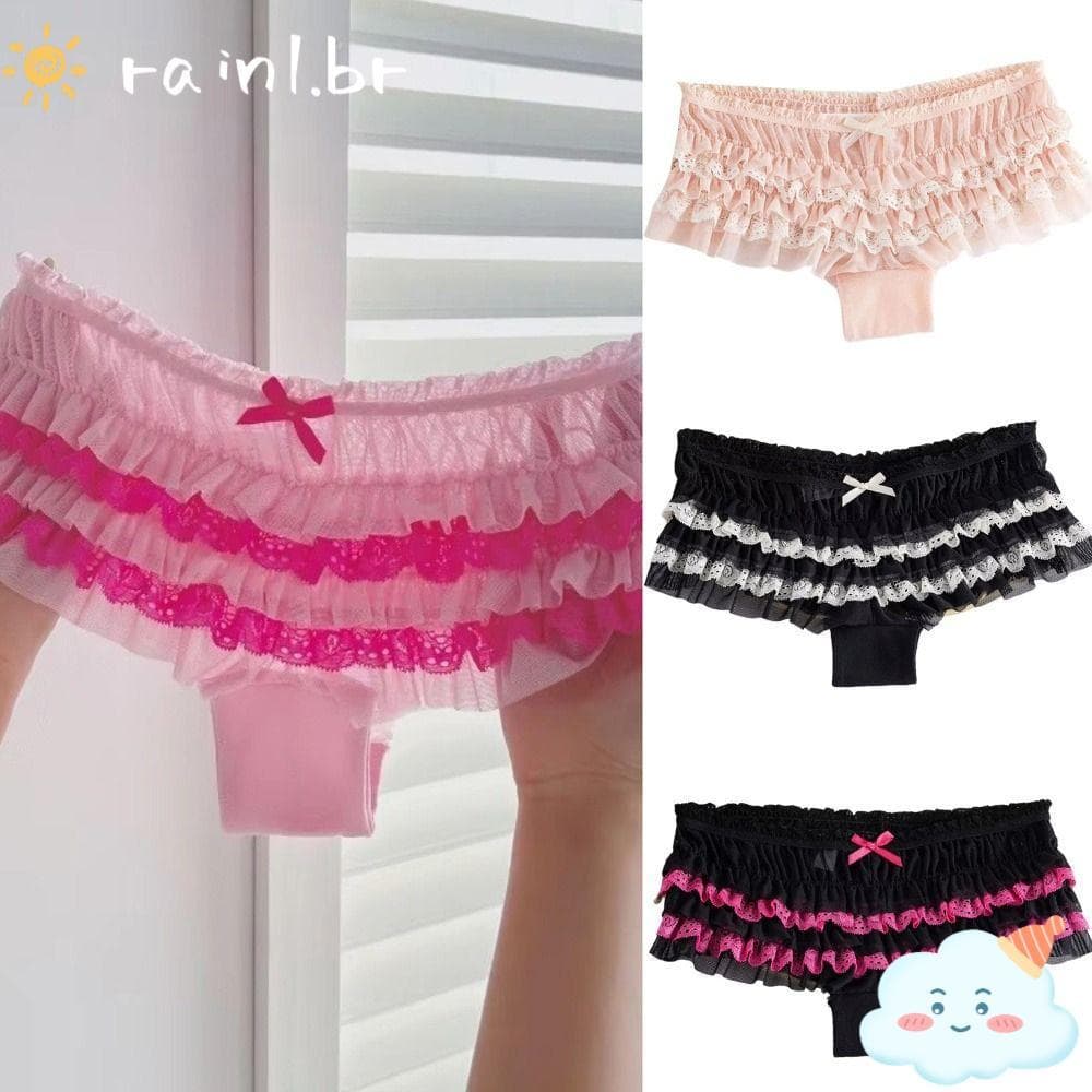 RAIN Calcinha Feminina De Renda , Babados Em Camadas , Algodão , Virilha , Acabamento Cintura Baixa