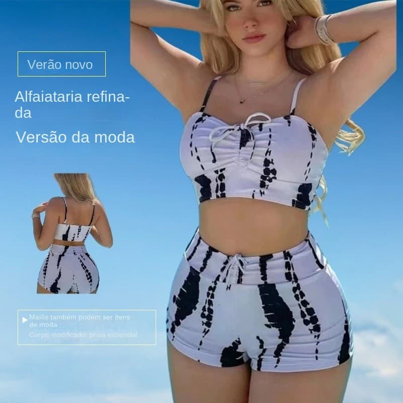 Biquíni  novo estilo cintura alta Boxer maiô transparente de duas peças moda maiô fresco maio feminino praia【HNYHWKR】