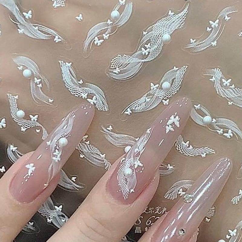 (WHDR) 1 Folha De Fita De Renda Branca Com Pérola Para Unhas , Adesivo Arte Em Decoração De