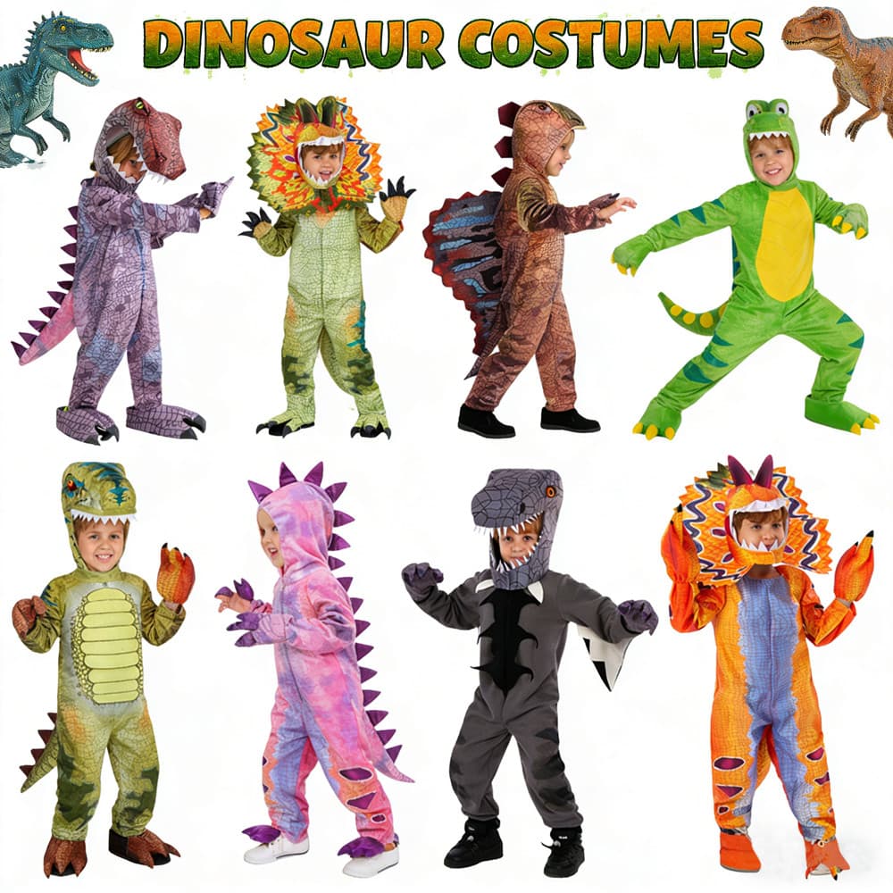 Meninos Meninas Dinossauro Traje T-Rex Dilophosaurus Spinosaurus Pterodáctilo Macacão Para Halloween Cosplay Festa Temát