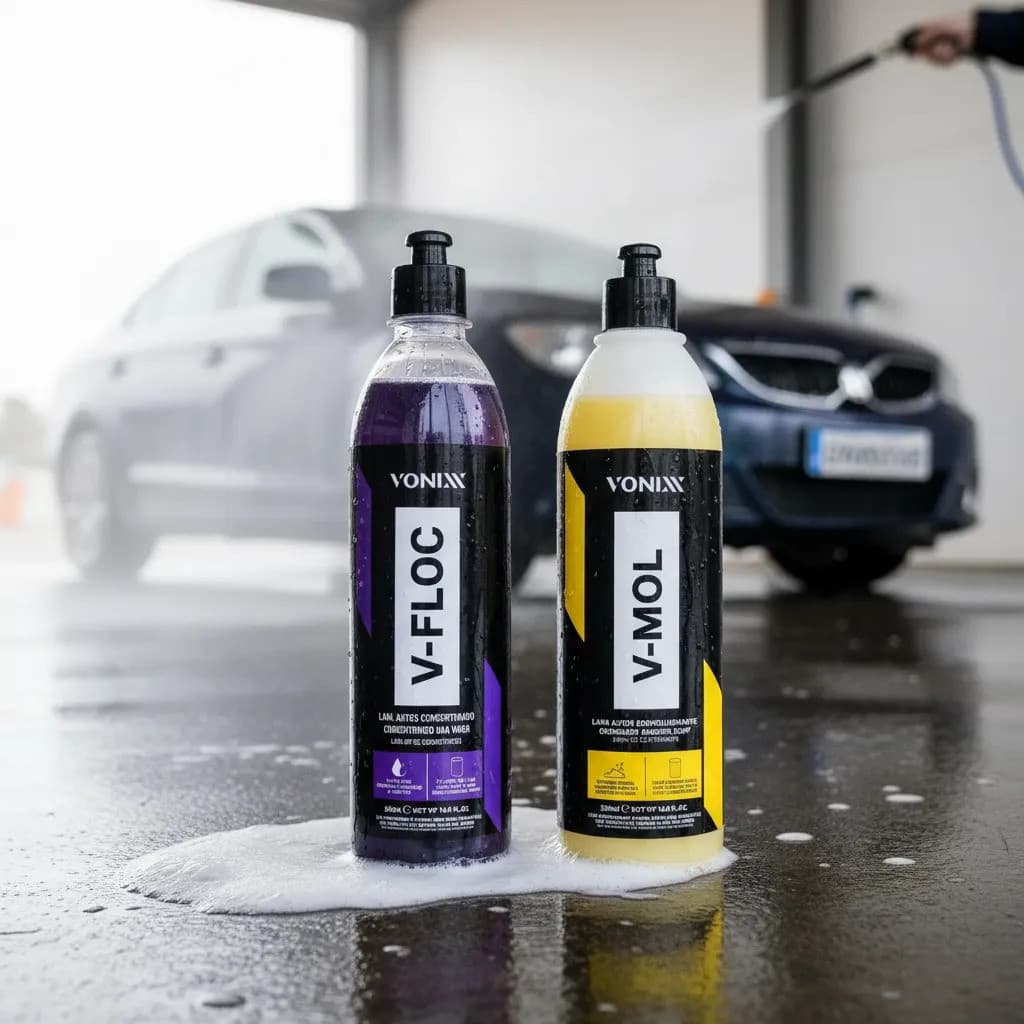 Kit Vonixx V-mol 500ml V-floc 240ml Shampoo para Lavagem Automotivo Moto Caminhão Snow Foam