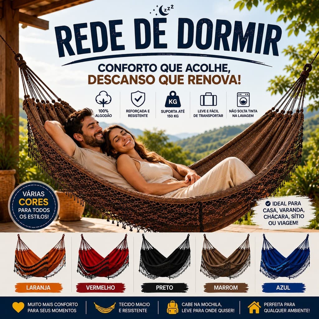 Rede De Dormir Jeans Casal/Solteiro Descanso Life Varias Cores Rede Descanso Reforçada Casal e Solteiro