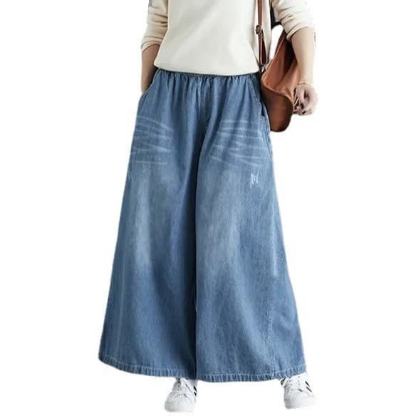 Jeans De Perna Larga Feminino Recortado Solto Cintura Alta Plus Size