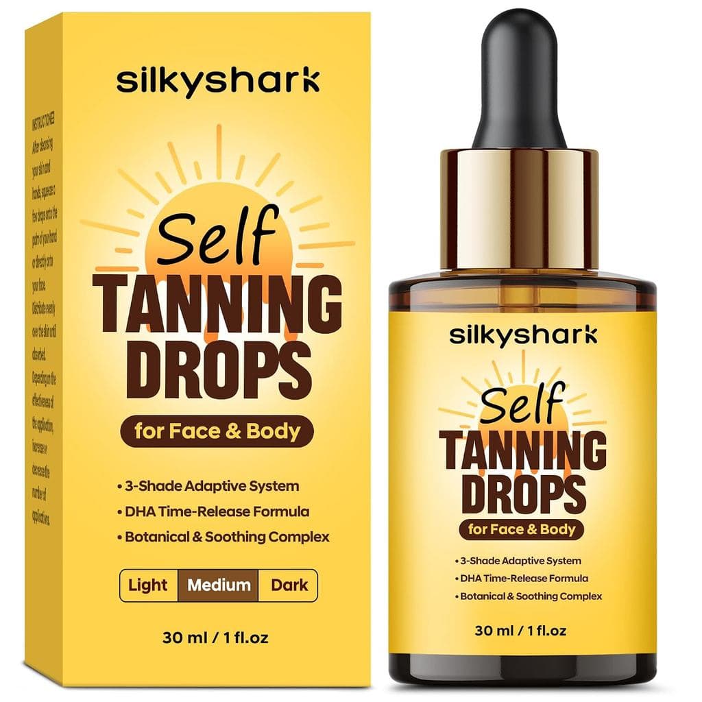 SilkyShark Gotas Autobronzeadoras Faciais (1 Fl Oz), Gotas Bronzeadoras para Rosto e Corpo, Efeito Bronzeador Gradual, B