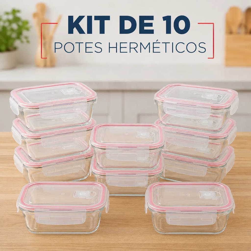 Kit 10 Pote De Vidro Marmita Hermético 640ml Freezer Fitness