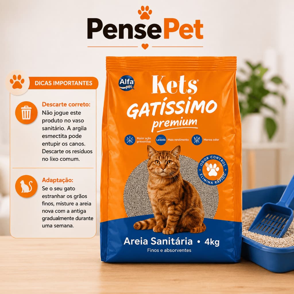 Areia Higiênica Gatíssimo Premium 4kg Sem Perfume para Gatos Grãos Finos Controle de Odores