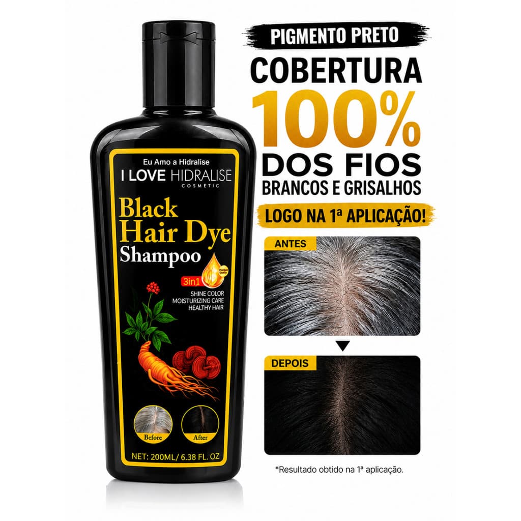 Pigmento, Preto Tonalizante PRO Tintura, escurecedor, na primeira aplicação para cabelos brancos,grisalhos e opacos.