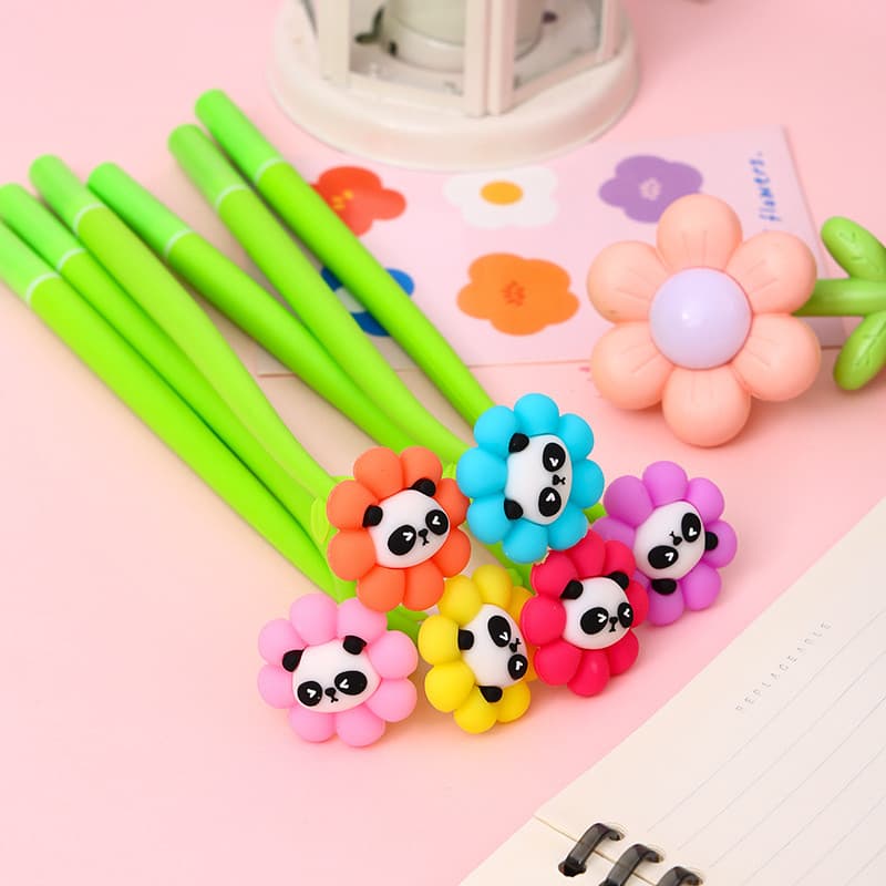 12 Pçs Sem Caixa Dos Desenhos Animados Panda Rocker Versão Girassol Caneta Neutra Presente Criativo Preto Assinatura Est