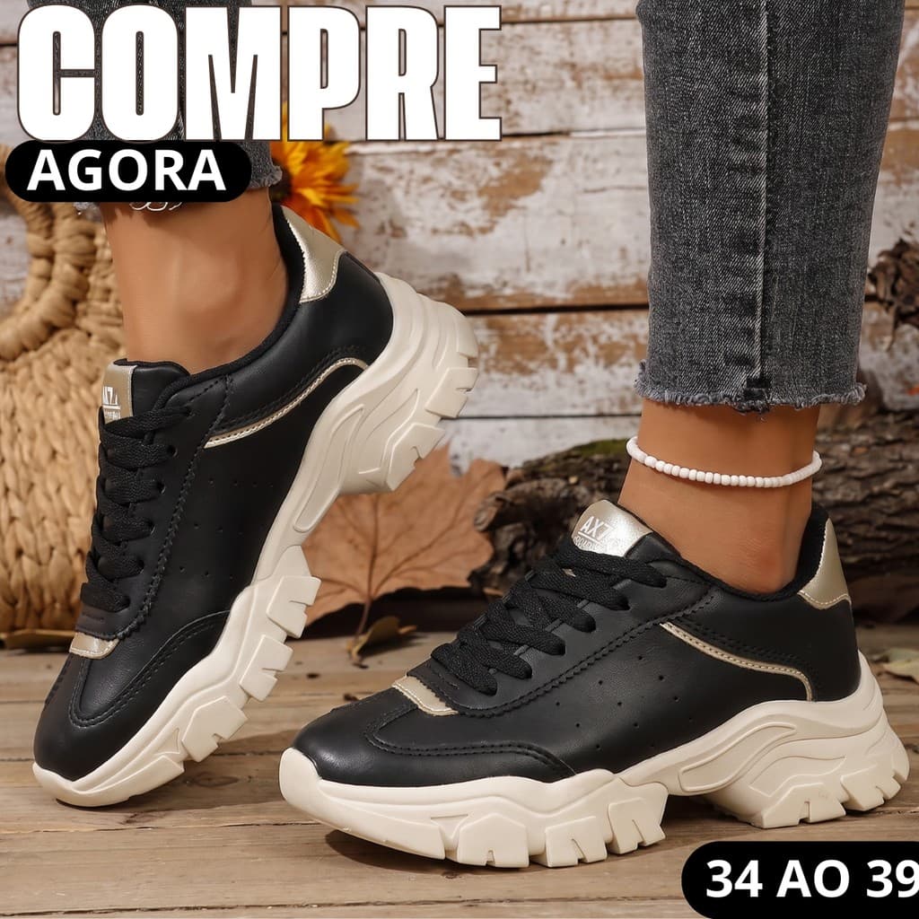 Tênis Feminino Sneaker Plataforma Alto Casual Com Visual Fashion E Sofisticado