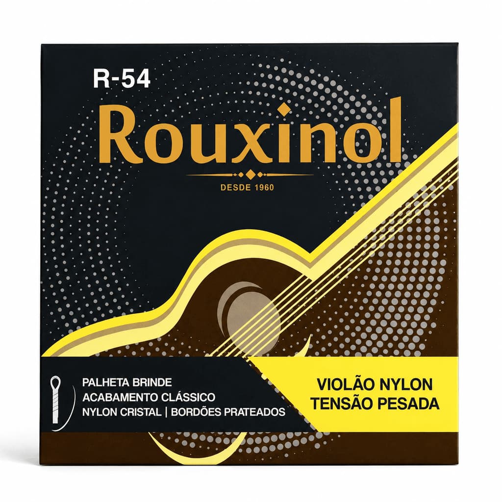 Jogo Cordas Encordoamento Rouxinol R54 Violao Nylon Tensao Pesada Cristal Bordoes Prateados Palheta