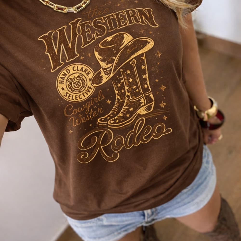Camiseta Country Feminina Estilo Rodeio Western Moda Country Camisa Algodão