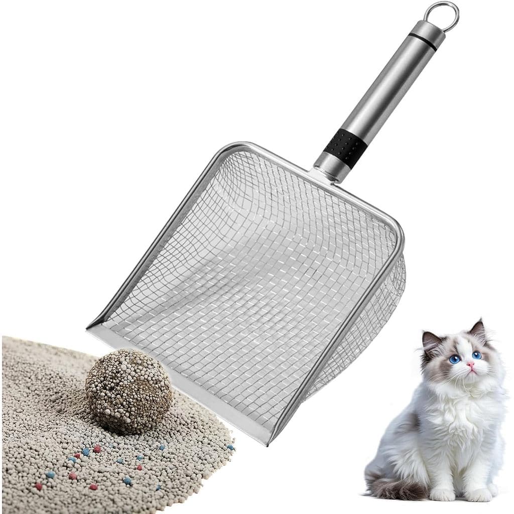 Pá para areia de gato em aço inoxidável |     Pá higiênica para areia de gato, filtro para areia de gato e material de b