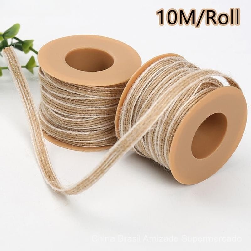 Rolo de 10M de Fita Retro para Embalagem de Presentes DIY, Juta, Linho, Cetim, Renda, para Casamento Campestre e Festa