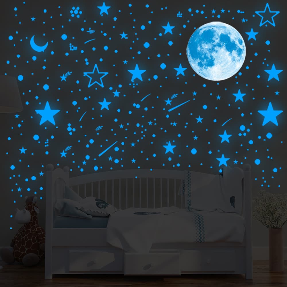 Lua estrela luminosa adesivos de parede quarto das crianças céu estrelado fundo fluorescente auto-adesivo adesivos dormi