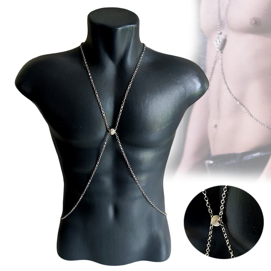 Harness Arreio De Corrente Em Aço Masculino Body Chain Sensual Pingente Esfera Novo