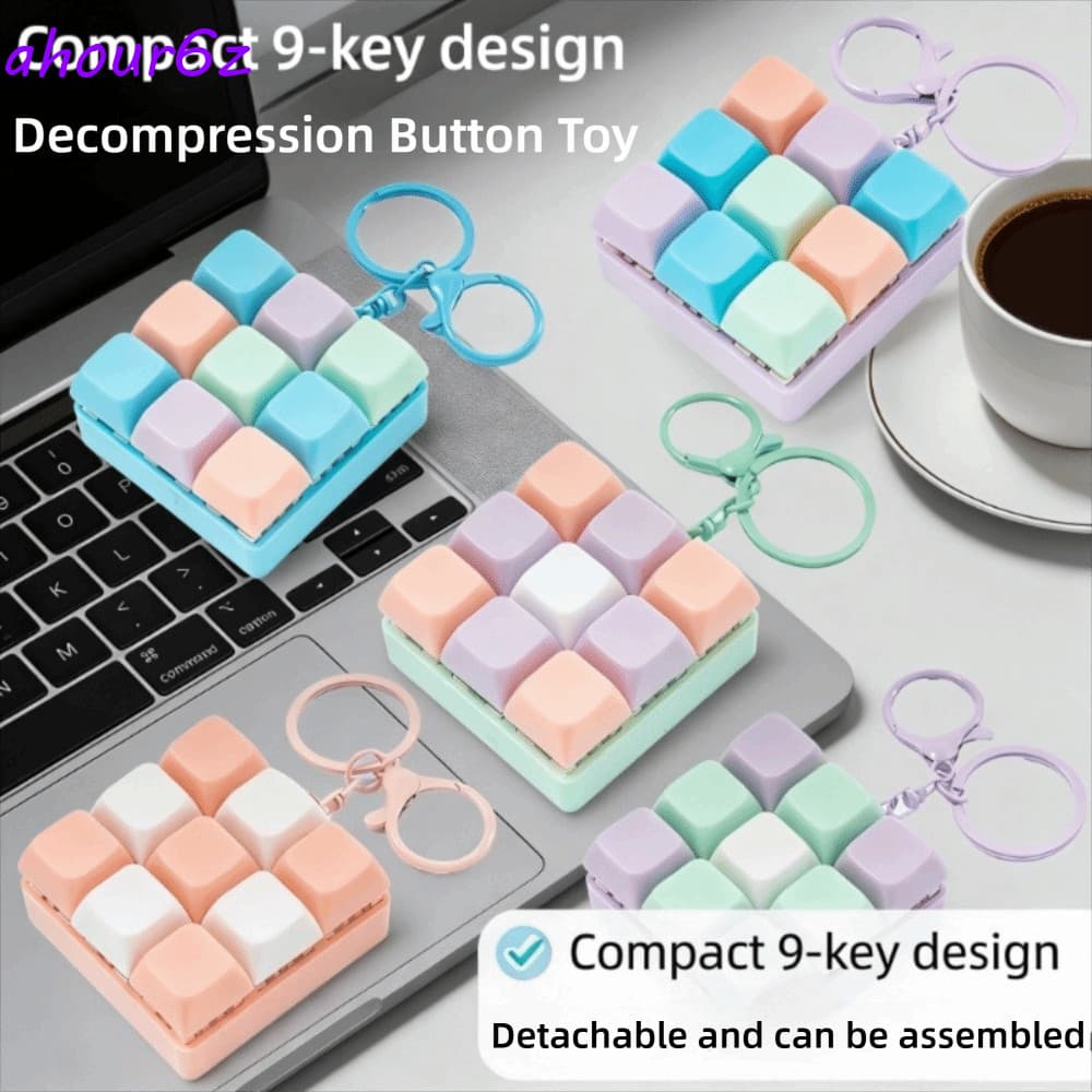 AHOURZ Mini Pingente De Teclado , Brinquedo De Botão De Descompressão Colorido De Simulação , Chaveiro 9 Teclas