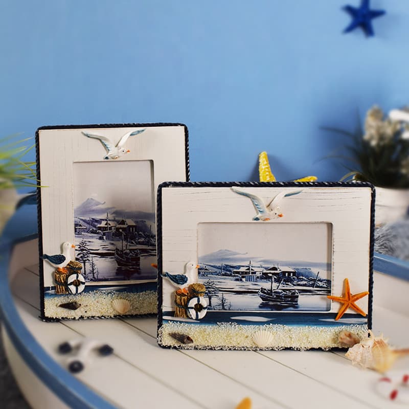 Estilo mediterrâneo 17cm gaivota moldura de foto decoração ornamentos Desktop estante foto mesa criativa lembranças do q