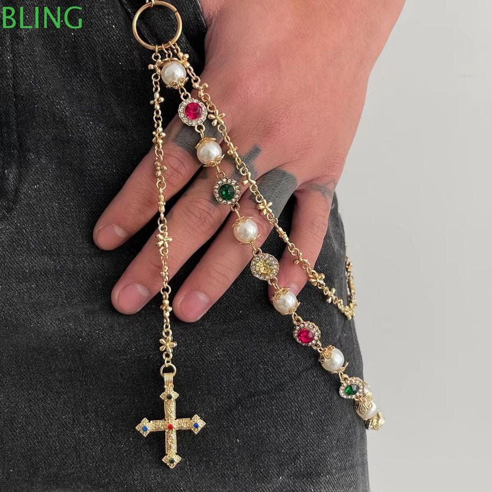 Corrente De Calça Com Borla BLING , Cintura Cruzada Estilo Hip-hop Pingente Cruzado De Coração Requintada