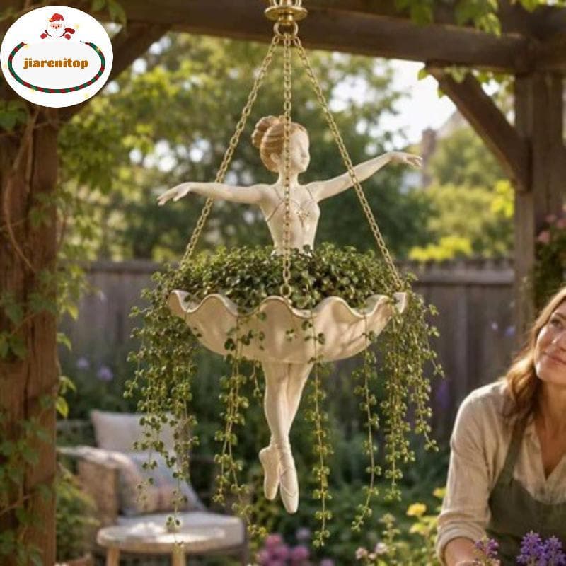 jiarenitop Resina Ballet Dançarino Pendurado Plantador Elegante Mão Esculpida Resistente A UV Vaso De Flores Para Casa J