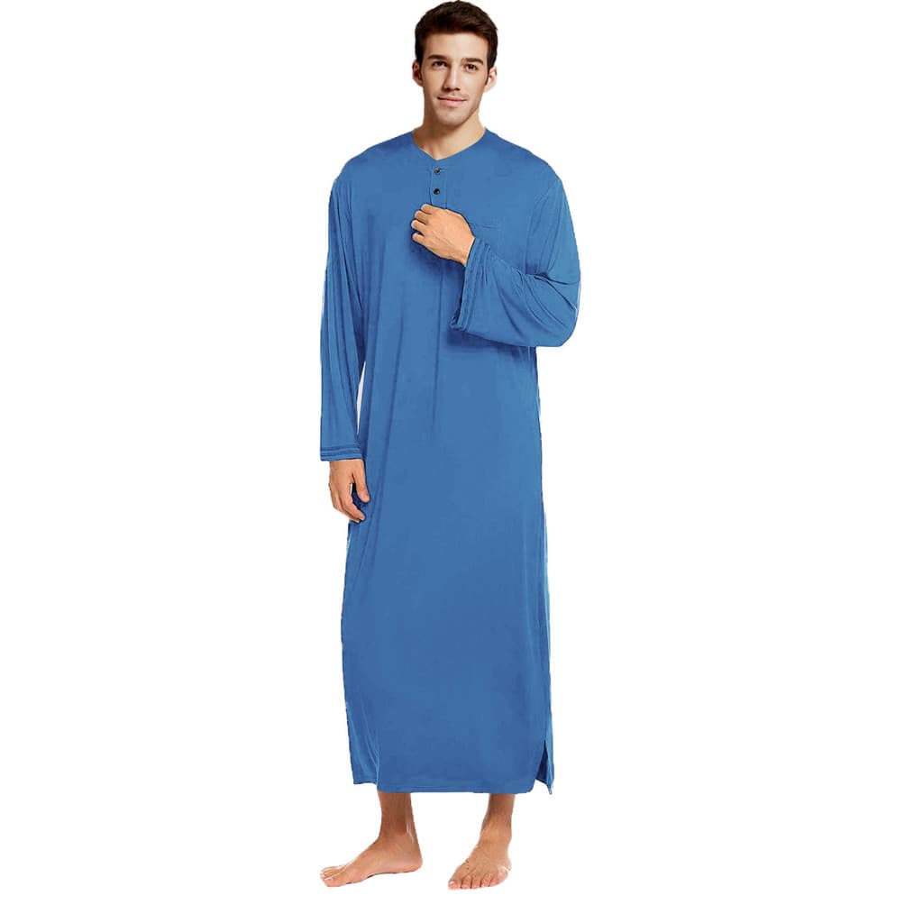 Camisola masculina longa camisola fina solta Plus Size manga comprida pijamas de uma peça roupão masculino Homewear 8/3