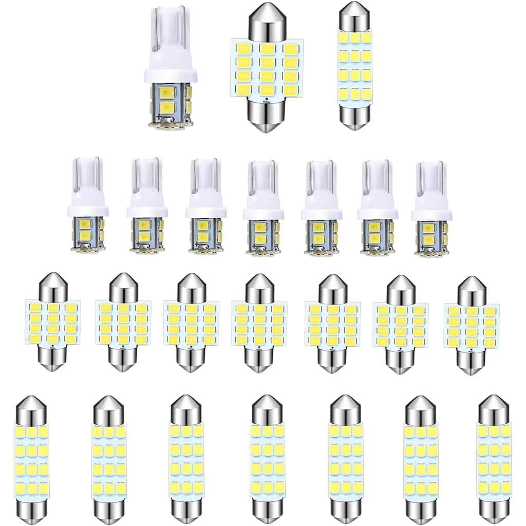 Conjunto de 24 Lâmpadas LED para Interior de Carro, Kit de Substituição de Lâmpadas LED para Luz de Teto T10 31 mm 41 mm