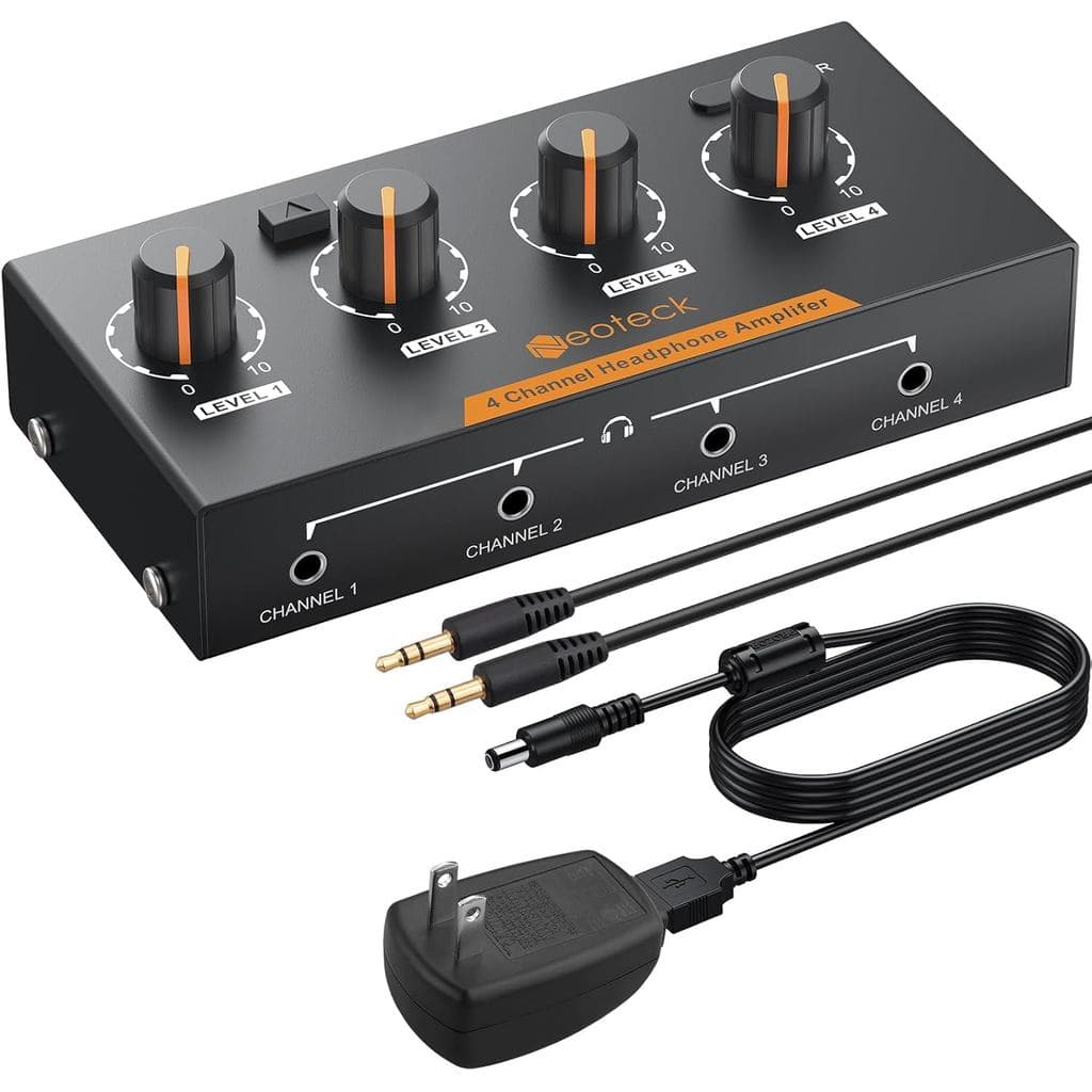 Amplificador de Fone de Ouvido Estéreo de 4 Canais Neoteck com Controle de Volume, Amplificador de Áudio Mono/Estéreo de