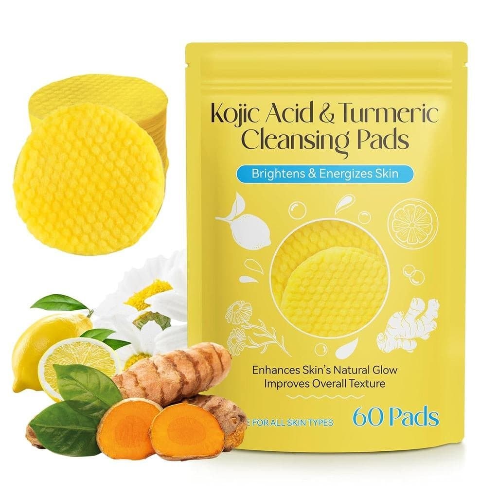 Pads de Limpeza para o Rosto com Ácido Kójico e Cúrcuma, 60 Unidades, Pads Esfoliantes para o Rosto com Cúrcuma, Limpeza
