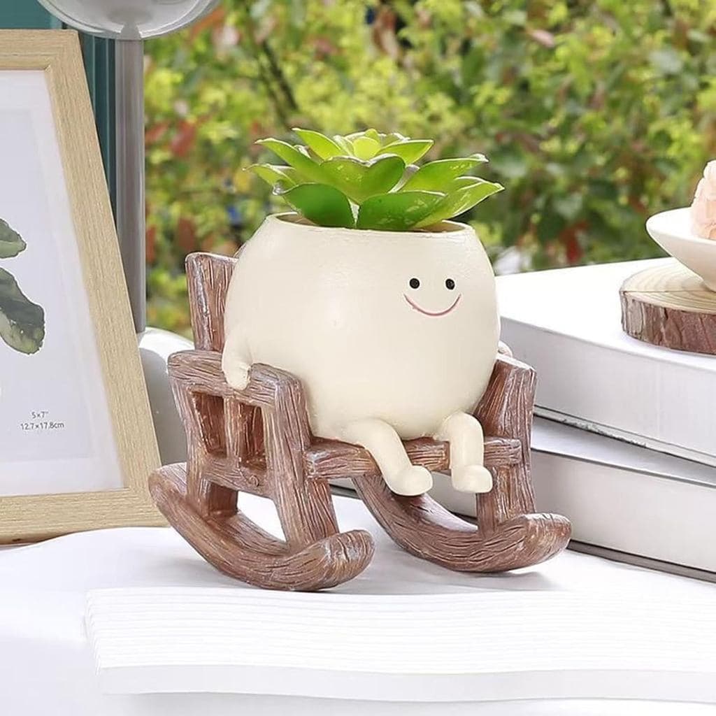 Vaso de Resina em Forma de Cadeira de Balanço - Vaso de Plantas Fofo - com Furo de Drenagem - Vaso de Suculentas Sorride