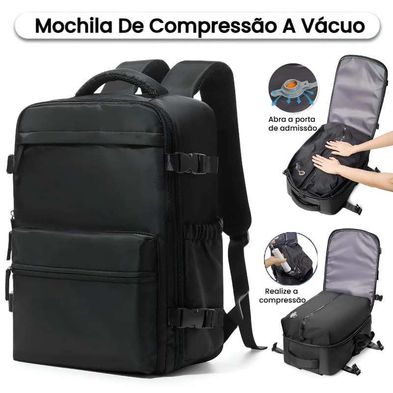 Mochila de Viagem com Compressão a Vácuo Grande Capacidade Impermeável para Notebook e Trabalho