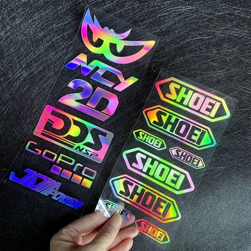 1pc Laser Arco-Íris Reflexivo Tubarão Motocicleta Tira Lateral Capacete Da Bicicleta Adesivo Estilo Do Carro Decalque De