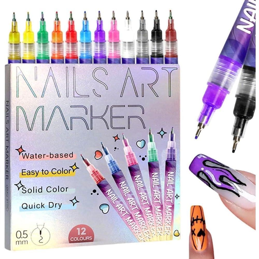 Conjunto de 12 Canetas para Nail Art, Novos Marcadores de Nail Art 2026, Caneta de Esmalte para Nail Art 3D, Ferramentas