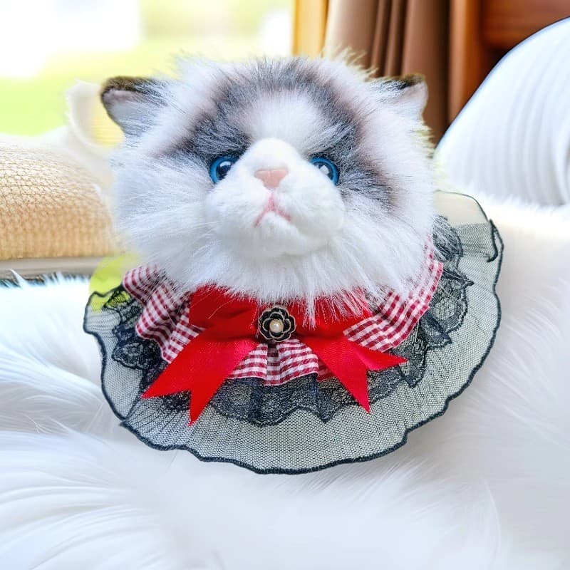 Babador de renda para animais de estimação ajustável gato cachorro babador xadrez gaze babador cachecol estilo britânico