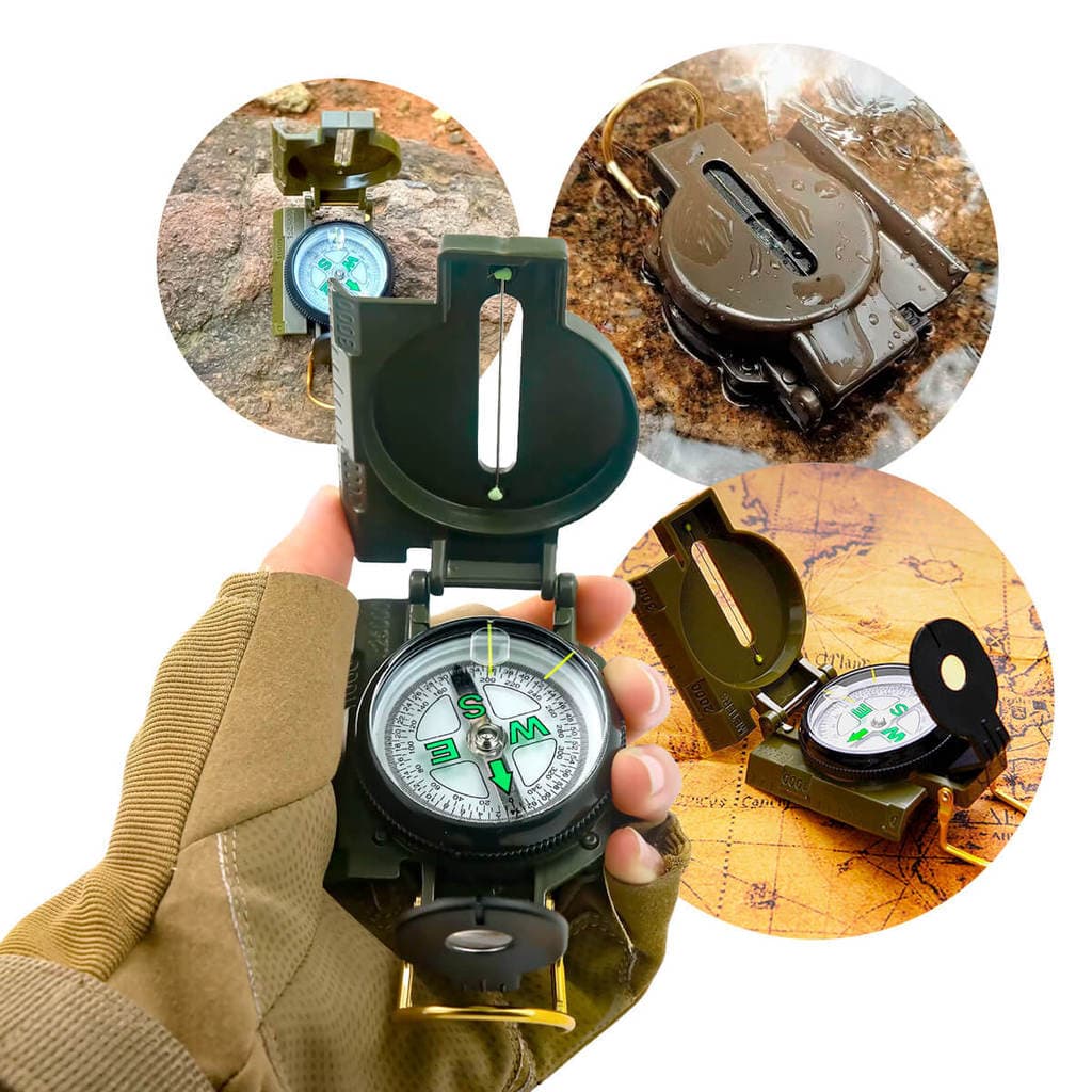 Bússola Lensática de Marcha com Caixa Metálica Mostrador Luminoso Visor com Ampliação para Trilhas Camping e Navegação